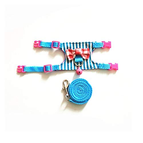 Wontee Small Pet Harness Vest And Leash Set With Bowknot And Bell Decor For Gerbil Guinea Pig Squirrel Kitten Outdoor Walking (M, Blue Stripe)