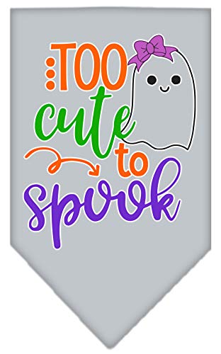 Halloween Pet and Dog Bandana Screen Printed, &quot;Too Cute To Spook - Girly Ghost&quot; Grey Large