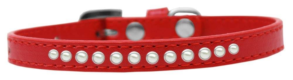 Dog, Puppy & Pet Fashion Collar, One Row Pearl Rimsets - 14 - Red