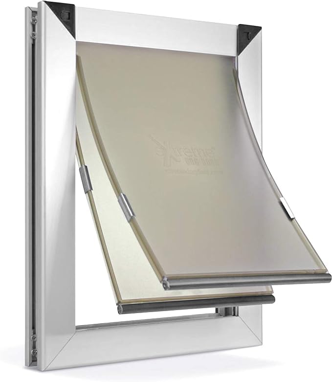Medium Dual Flap Heavy Duty Rustproof Dog Doors For Exterior Doors - Solid Aluminum Frame With Magnetic Closure On Polyurethane 