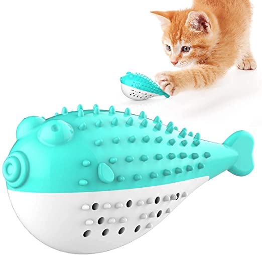 Woofy Pufferfish Shape Cat Molar Stick Teeth Cleaning Dental Care Cat Toothbrush Toy Interactive Durable Cat Chew Toy With Catni