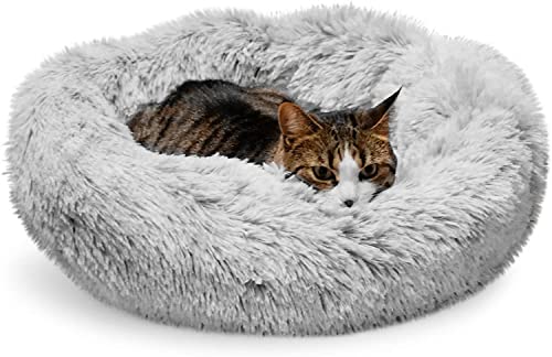Whiskers & Friends Light-Grey Cat Bed, 23 Washable Anti-Anxiety Round Nest for Small Cats & Dogs, Ideal Indoor Pet Furniture