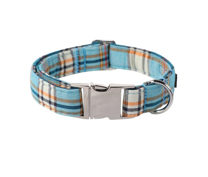 Lionet Paws Boy Dog Collar, Comfortable Adjustable Cute Blue Plaid Collar With Metal Buckle For Male Dogs, Xlarge, Neck 16-26 In