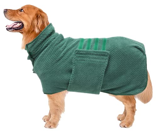 Geyecete Dog Bathrobe Towel Dog Drying Coat-Dry Fast Dog Bag-Pineapple Grid Fast Drying Super Absorbent Pet Dog Cat Bath Robe Towel-Green-Xl