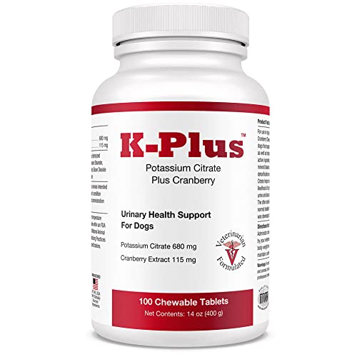 K-Plus Potassium Citrate Plus Cranberry Supplement for Dogs - UTI Remedy Chewable Tablets - Supports Bladder Health - For Every 