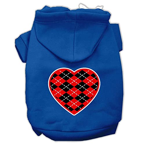 Pet Dog & Cat Hoodie Screen Printed, 'Red Argyle Heart' Blue Xl (14-20 Lbs.)