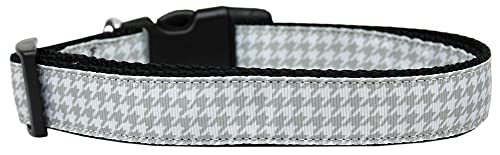 Pet Dog & Cat Nylon Collar or Leash, &quot;Houndstooth Grey&quot; MD Narrow Collar