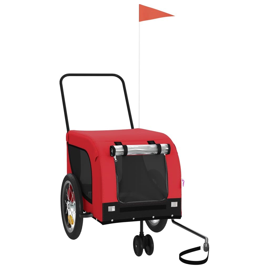 vidaXL Pet Bike Trailer - Red/Black, Oxford Fabric/Iron Frame, 49.2&quot;x24.8&quot;x26&quot;, 99.2 lb Capacity