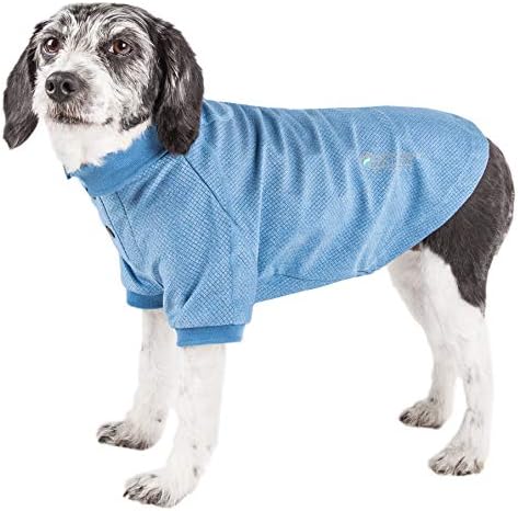 Pet Life  Active Furflexed Relaxstretch Wickproof Performance Dog Polo Tshirt, Blue  Medium