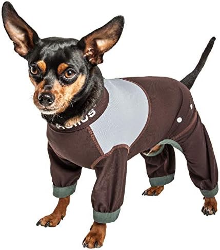 Dog Helios  Tail Runner Lightweight 4Waystretch Breathable Full Bodied Performance Dog Track Suit, Brown And Grey  Small