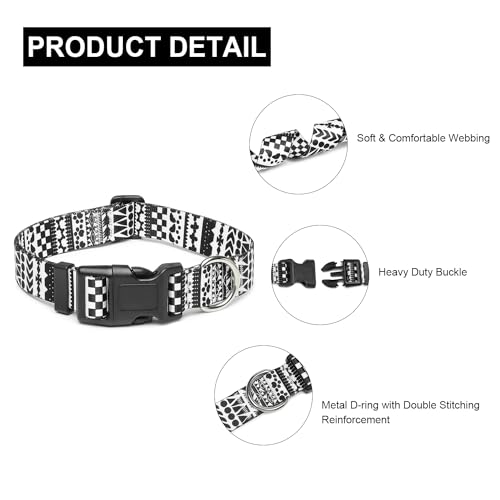Mercano Adjustable Dog Collar - Special Design Patterns, Soft Nylon Comfortable Durable Pet Collar For Small Medium Large Dogs (M, Black White A)