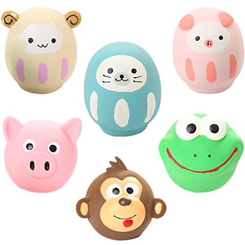 6 Pack Latex Dog Squeaky Toys Ball Soft Rubber Puppy Chew Squeaky Dog Toys Funny Animal Sets Pet Interactive Fetch Play Dog Toy 
