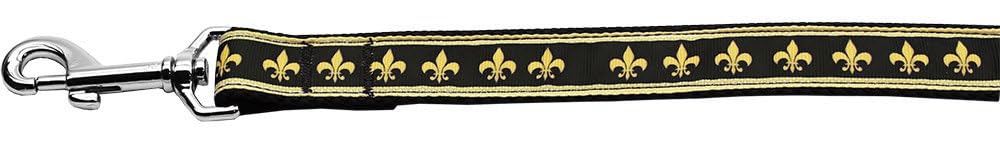 Pet Dog and Cat Nylon Collar or Leash, "Black & Gold Fleur De Lis" 3/8" w x 6 ft. leash