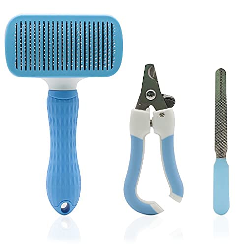 Dog Trust 3 Pack Pet Dog Cat Comb with Dog Brush and Dog Cat Nail Cutter Dog Grooming Kit Dog Grooming Brushes Pet Hair Remover 