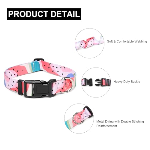 Mercano Adjustable Dog Collar - Special Design Patterns, Soft Nylon Comfortable Durable Pet Collar For Small Medium Large Dogs (L, Watermelon)