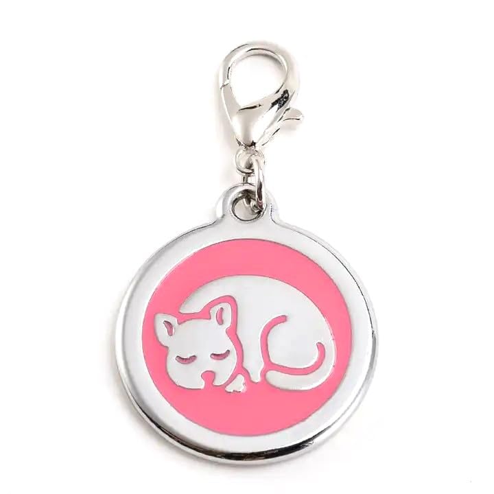 Coolliant Personalized Pet Id Tag With Lobster Claw Clasp For Kittens And Cats - Small Custom Name Tag For Collars (Sleeping-Rou
