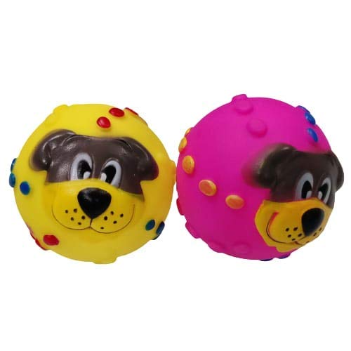 Dog Trust Squeaky Puppy Face Ball Rubber Toy For Dog (Set Of 2)