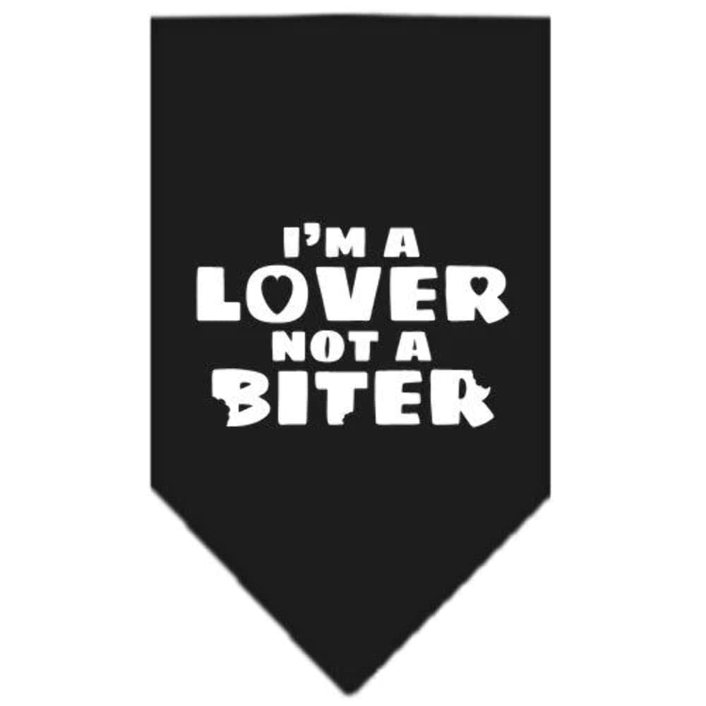 Pet and Dog Bandana Screen Printed, &quot;I'm a Lover, Not A Biter&quot; Orange Large