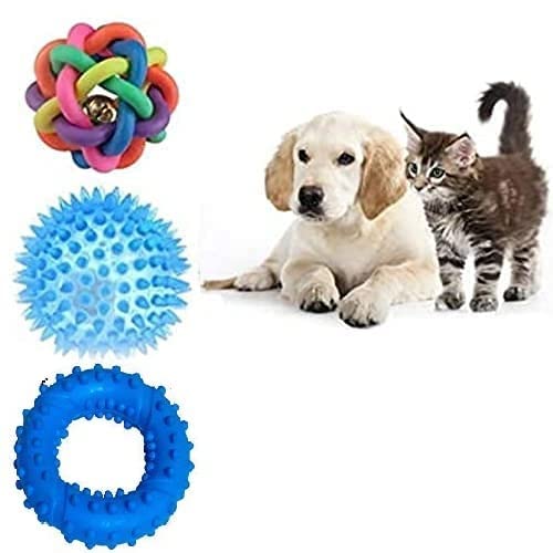 Dog Trust Ball Chew Teether Toys for Dog, Puppy, Cat, Kitten Combo of 3