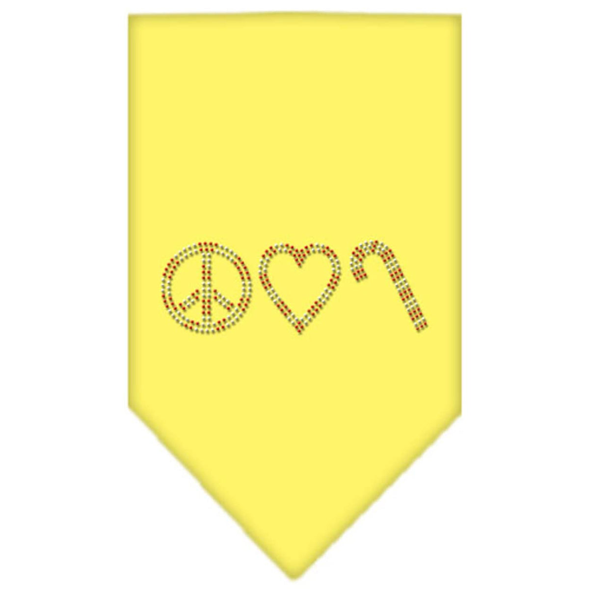 Christmas Pet and Dog Bandana Rhinestone, &quot;Peace, Love & Candy Canes&quot; Yellow Large
