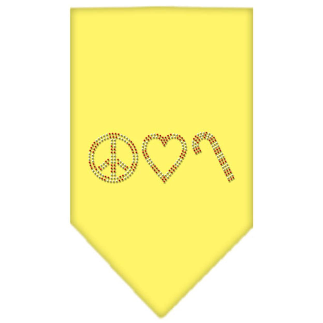 Christmas Pet and Dog Bandana Rhinestone, "Peace, Love & Candy Canes" Yellow Small