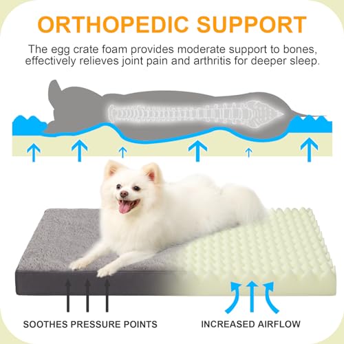 Ksiia Orthopedic Crate Bed: Deluxe Plush Washable Dog Bed For Small Dogs With Egg Crate Foam & Removable Cover, 23 X 17 Inch, Dark Gray