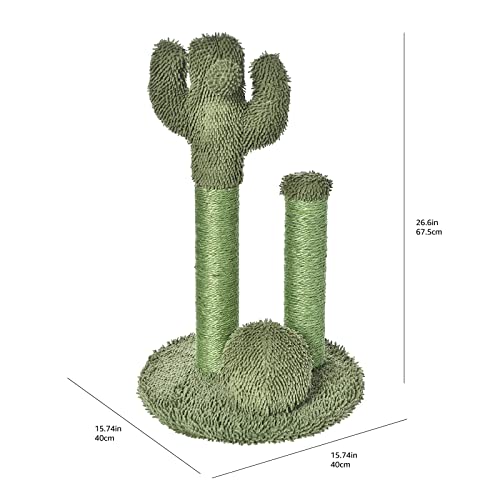 Amazon Basics Cat Scratcher - Indoor Cactus Triple Posts Cat & Kittens Scratching Post With Dangling Ball, Large (27''H) - Green