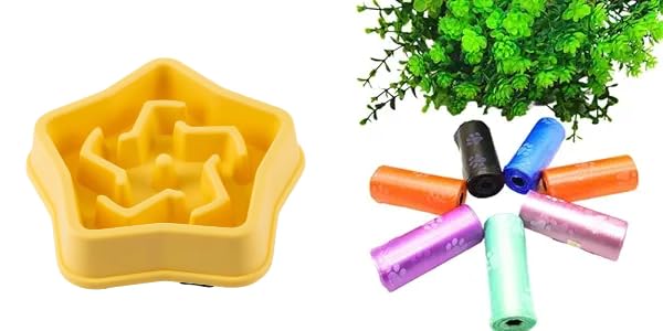Urban Pet Gallery Pet Feeding Bowls For Dogs And Cats, Durable NonSlip Feeding Bowl, Star Design (Yellow) And Pet Waste Trash B