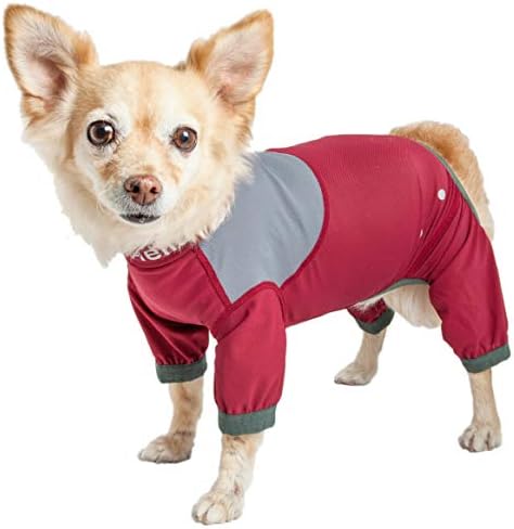 Dog Helios  Tail Runner Lightweight 4Waystretch Breathable Full Bodied Performance Dog Track Suit, Red And Grey  Large