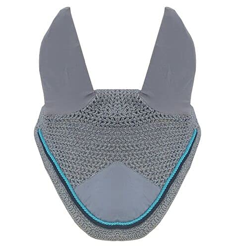 Horse Fly Bonnet Double Piping Ear Net Fly Veil Mask Breathable Cotton Crochet Horse Tack (COB, Gray)