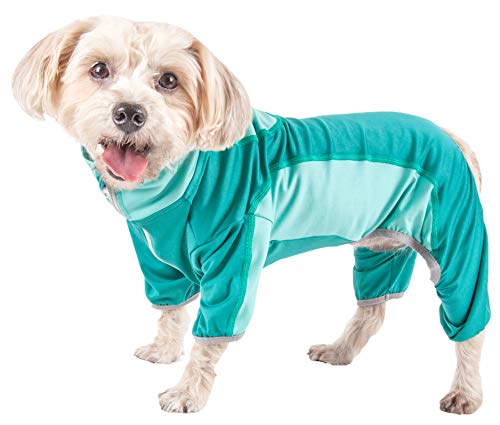 Pet Life Active Warm-Pup Heathered Performance 4-Way Stretch Two-Toned Full Body Warm Up Small Green