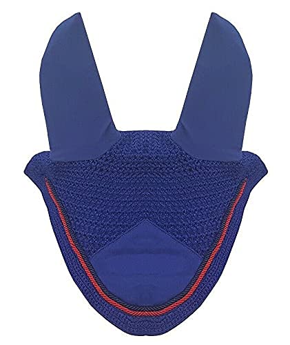 Horse Fly Bonnet Double Piping Ear Net Fly Veil Mask Breathable Cotton Crochet Horse Tack (Full, Royal Blue)