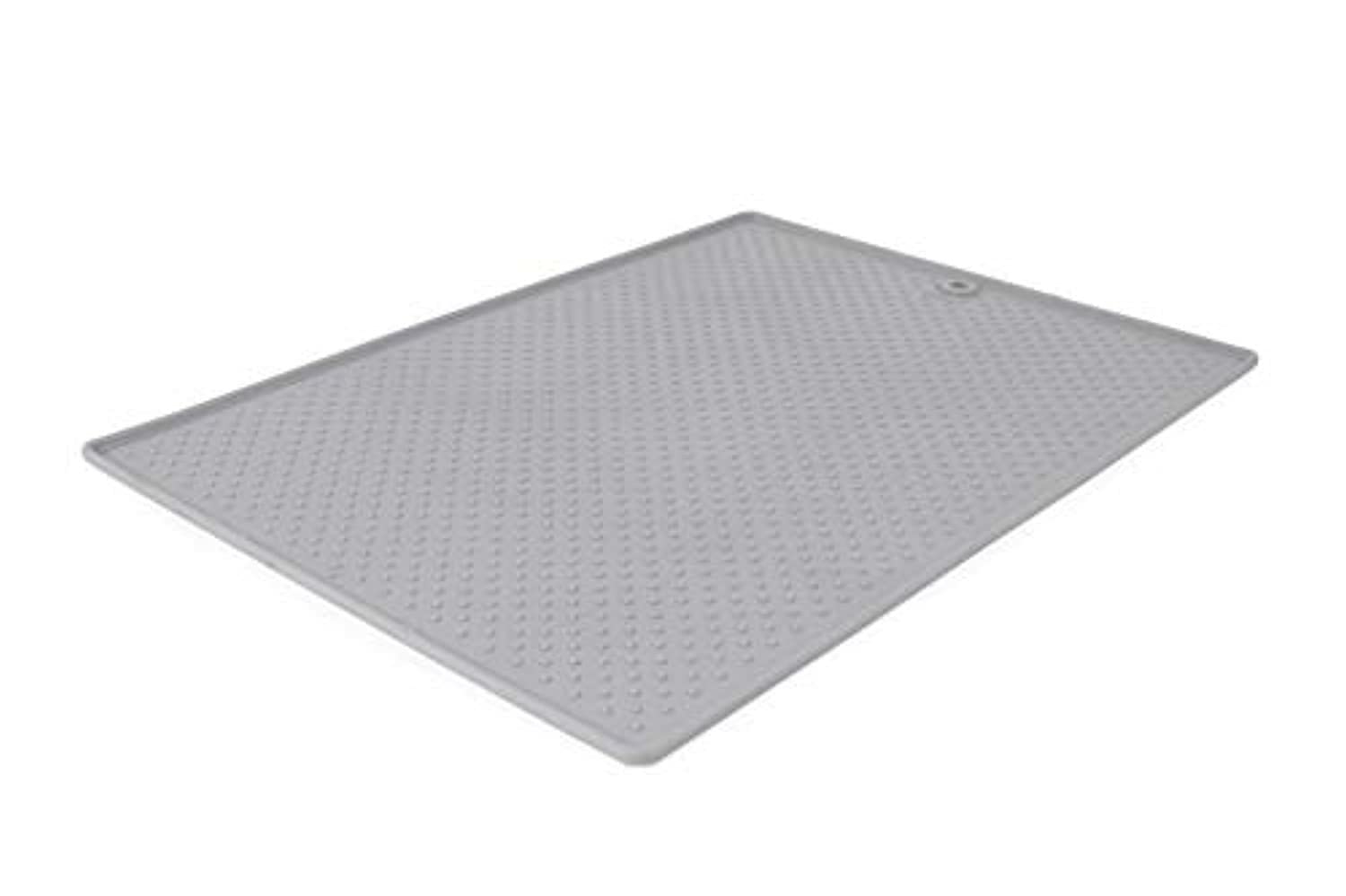 Dexas Pets Grippmat Flexible Non-Slip Pet Placemat/Spill Catcher for Dog Bowls and Cat Bowls, 13 by 19 Inches, Light Gray