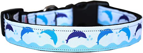 Pet Dog & Cat Nylon Collar or Leash, &quot;Blue Dolphins&quot; XS Collar