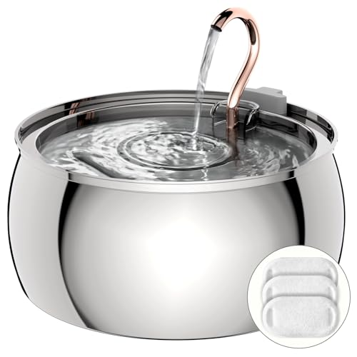 Tomxcute Cat Water Fountain, 4.0L/135Oz Automatic Stainless Steel Pet Fountain Dog Water Dispenser, Ultra-Quiet Pump And 3 Repla