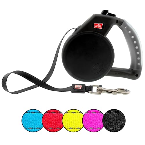 WIGZI Retractable Dog Leash, Medium Black - Durable Liquid Filled Gel Handle, Reflective Tape, Rust Proof, EZ Lock, Enhanced Retraction Technology