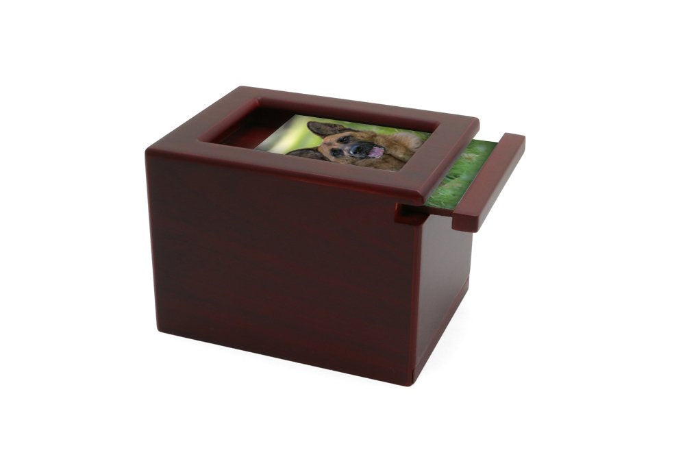 Near & Dear Pet Memorials Mdf Pet Photo Cremation Urn, 85 Cubic Inch, Cherry Finish