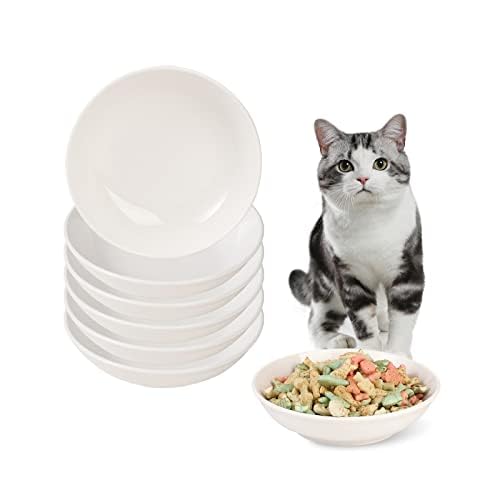 Ceramic Cat Dishes for Food - Cute Cat Bowl Set of 6 - Wide, Shallow, Whisker Friendly - Minimalist Style - Microwave and Dishwa