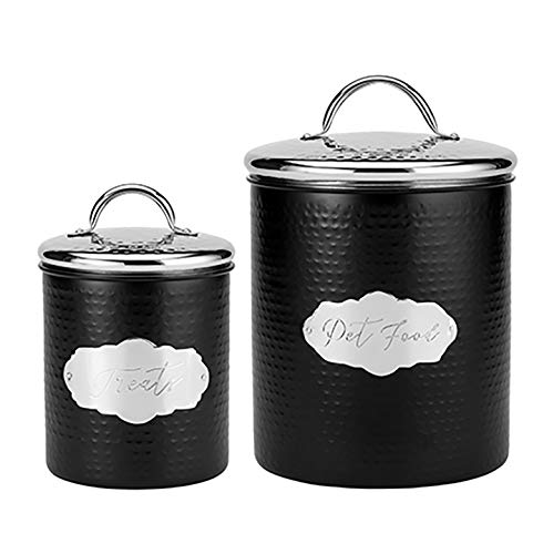 Amici Pet Cavalier Black/Silver 40 & 118 oz Metal Treats Canisters, 2 Size Set