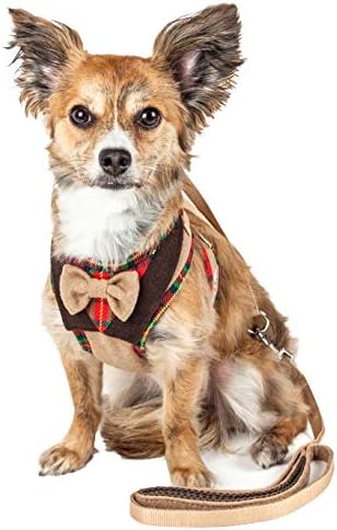 Pet Life  Luxe Dapperbone 2In1 Mesh Reversed Adjustable Dog Harnessleash W/ Fashion Bowtie, Brown  Large