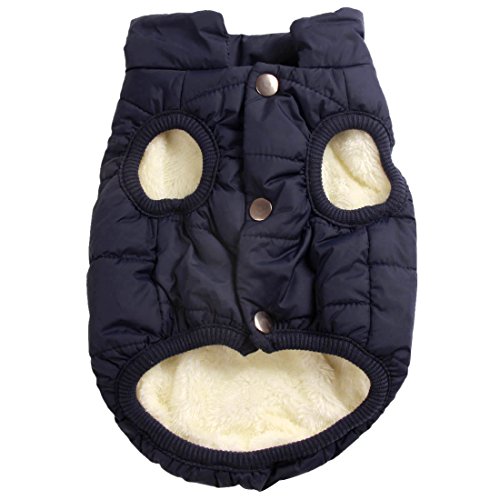 Joydaog 2 Layers Fleece Lined Warm Dog Jacket For Puppy Winter Cold Weather,Soft Windproof Small Dog Coat,Blue S