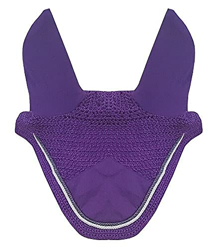 Horse Fly Bonnet Double Piping Ear Net Fly Veil Mask Breathable Cotton Crochet Horse Tack (Pony, Purple)