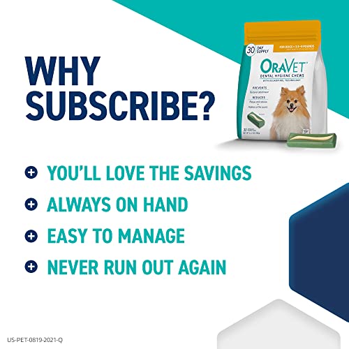 ORAVET Dental Chews for Dogs, Oral Care and Hygiene Chews (Extra Small Dogs, 3.5-9 lbs.) Yellow Pouch, 30 Count