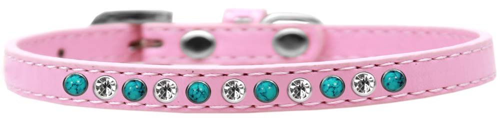 Dog, Puppy and Pet Fashion Collar, Premium Southwest Turquoise Pearl & Clear Crystals Light Pink 16