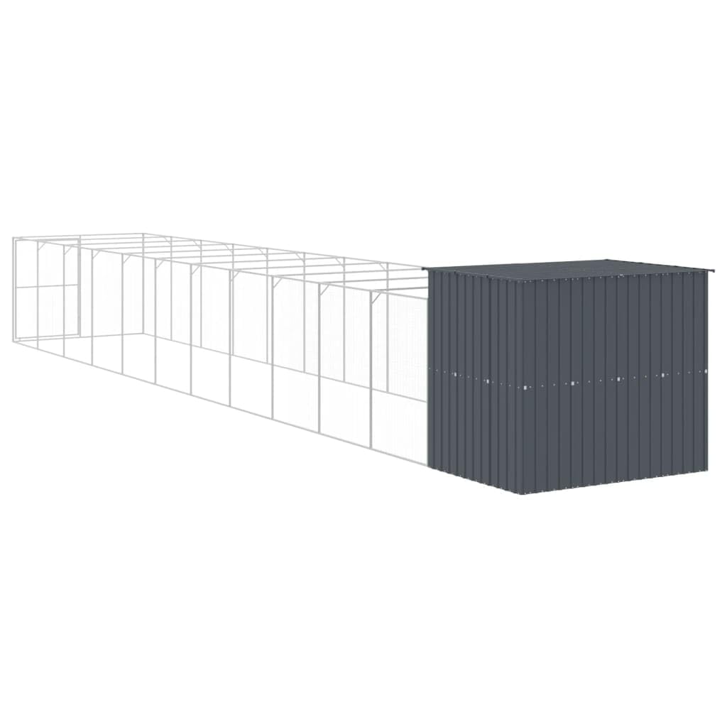 vidaXL Dog House with Run Anthracite 84.3x501.2x71.3 Galvanized Steel