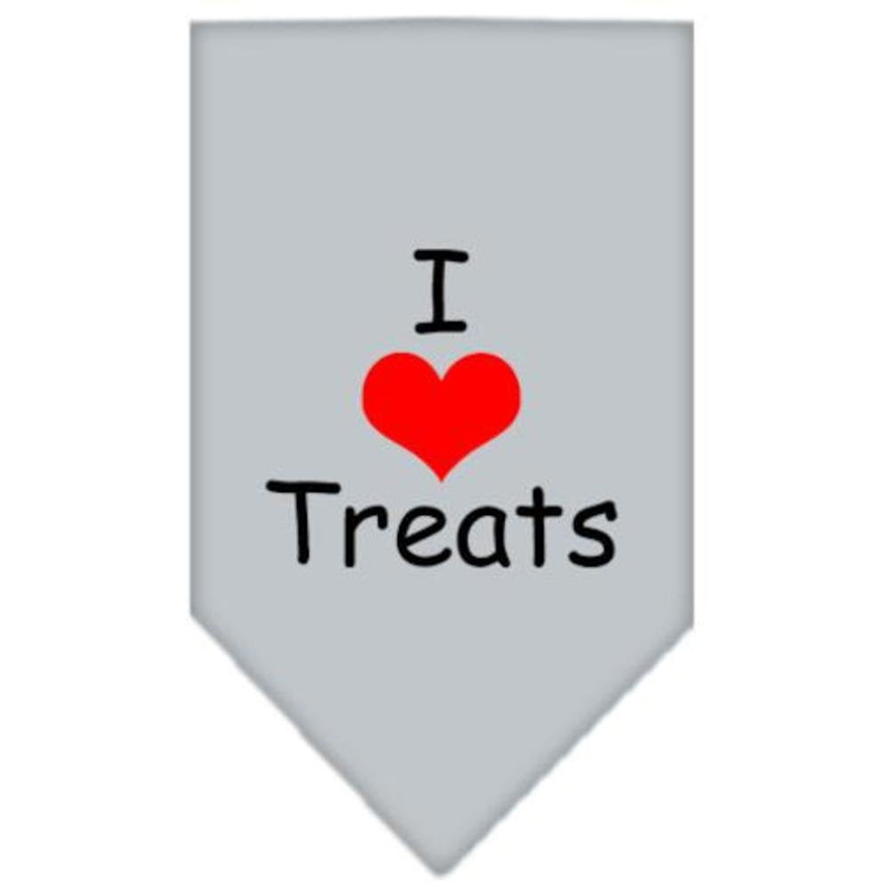 Pet and Dog Bandana Screen Printed, &quot;I Love Treats&quot; Grey Small