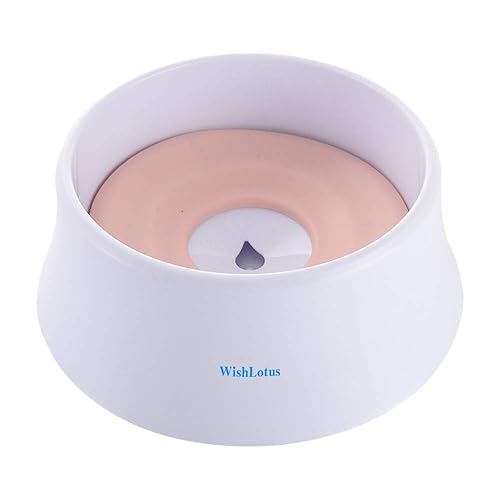 Pet Water Bowl With Floating Disk Spill Proof Water Bowl, Wishlotus Anti-Overturn/Anti-Dust/Anti-Choking Anti-Overflow Bowl To Slow Down Drinking Speed For Dogs And Cats,40 Oz(Pink)