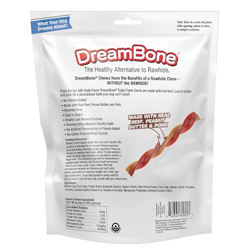 Dreambone Triple Flavor Swirlz No Chicken Added for Dogs, 25 Count, Treat Your Dog to Easy-to-Digest Rawhide-Free Chews Made wit
