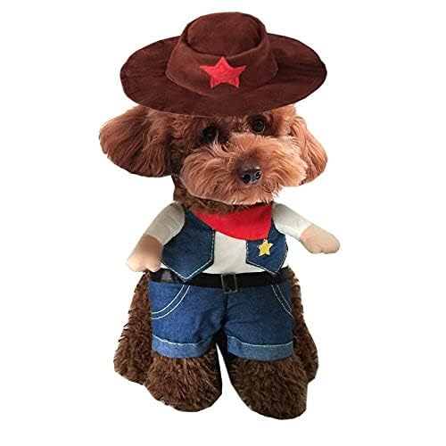 Hotumn Cowboy Dog Costume with Hat Dog Clothes Halloween Costumes for Cat and Small Dog(M)