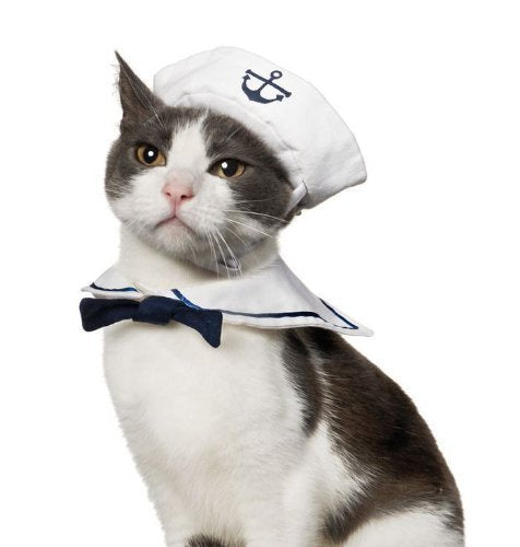 Dogs Kingdom Cat Dog Sailor Costume Hat Navy Tie Pet Sailor Costume Set White One Size